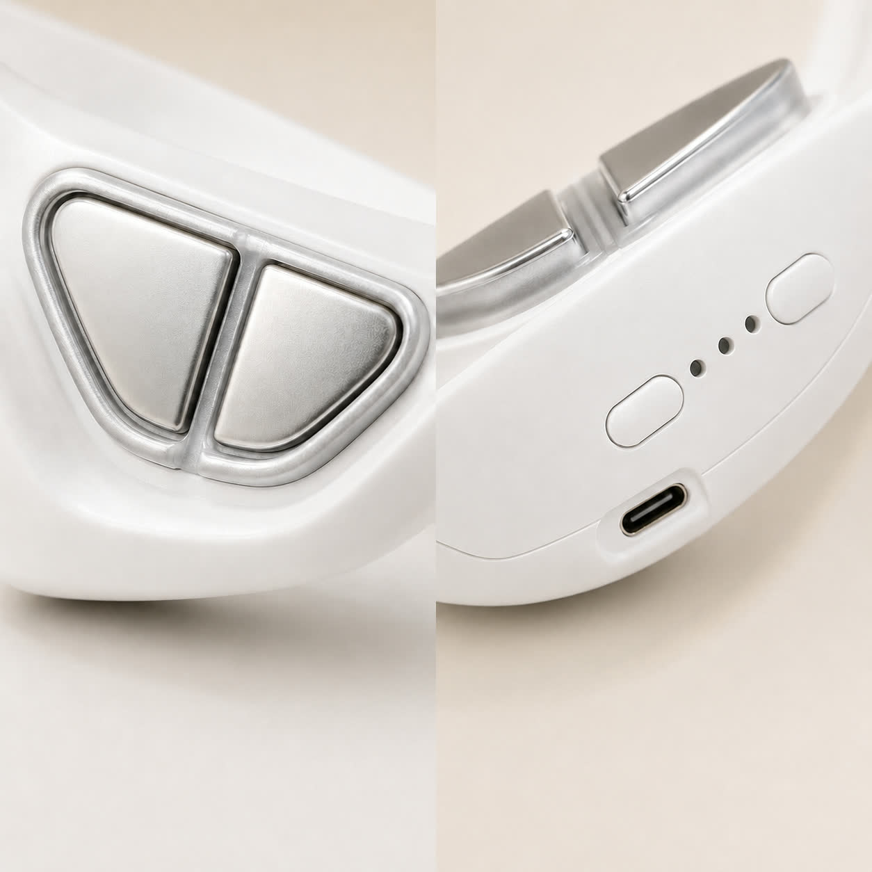 Close-up van metalen contactpunten en bedieningsknoppen van de oogmassager
